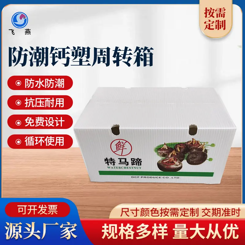 新(xin)鮮馬蹄周轉箱運輸(shu)包裝(zhuang)白色中(zhong)空闆防壓防摔鈣塑生(sheng)鮮周轉運輸(shu)箱